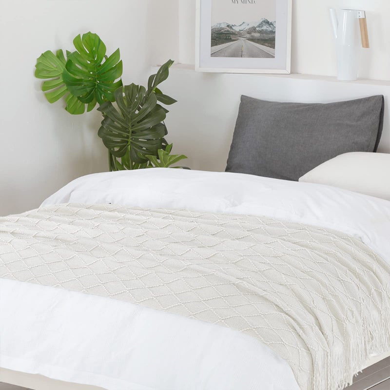 BOURINA Beige Throw Blanket 50x60 Inches Throw Textured Solid Soft Sofa Couch Decorative Knit Blanket - Image 4
